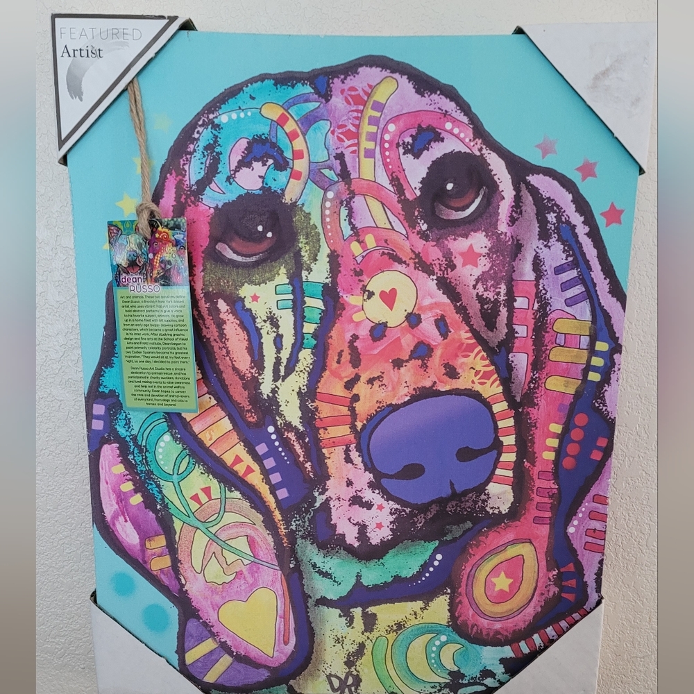 New "Austin" by Dean Russo Basset Hound Gallery-Wrapped Canvas Giclée Turquoise